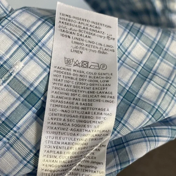 Ermenegildo Zegna Cotton Linen Check Shirt Blue White Small 14.5 - Picture 11 of 13